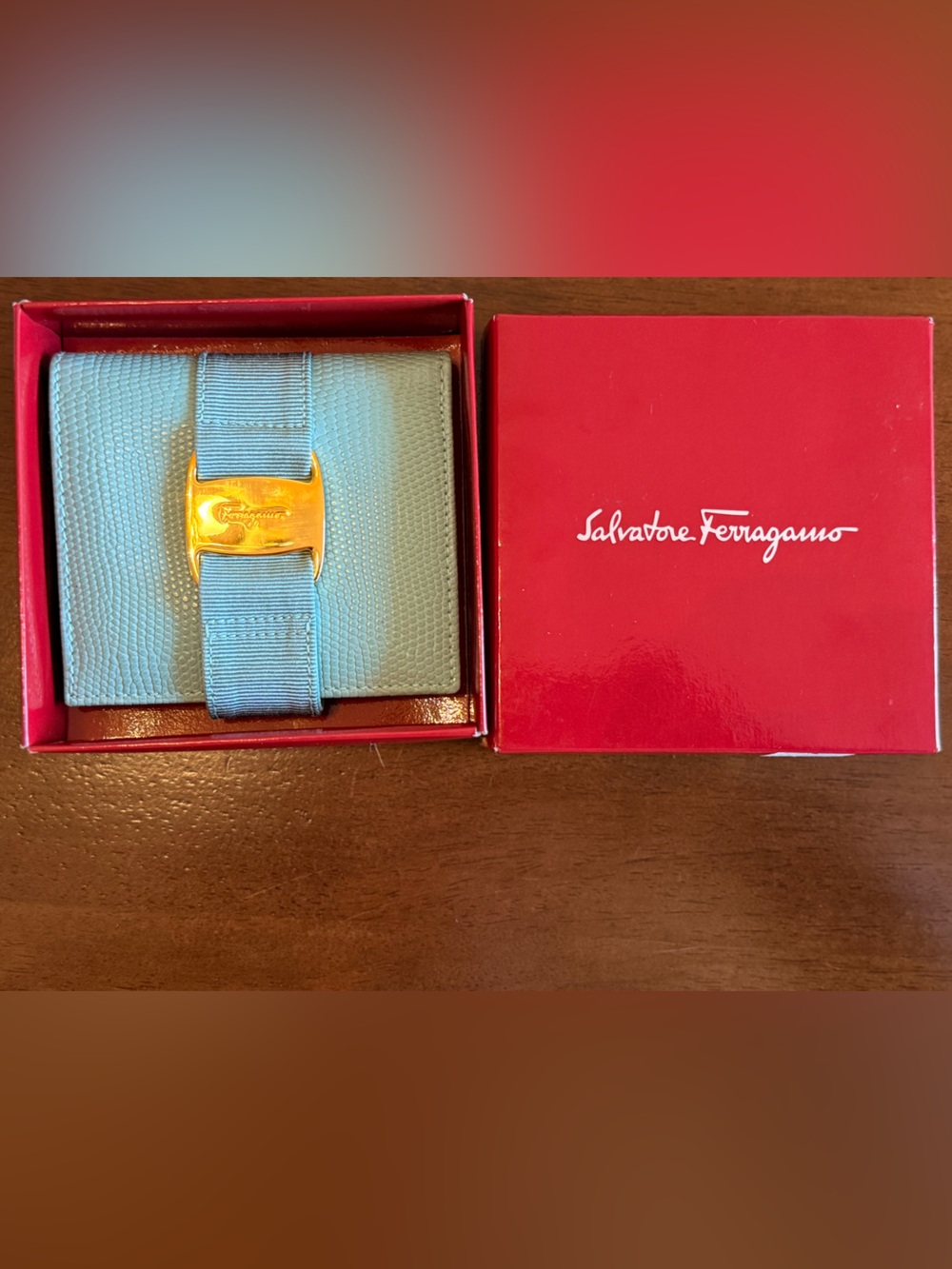 Salvatore Ferragamo Tiffany Blue Vara Bow Card Case Wallet